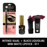 Gala of London Intense Kajal, Retro Eyeliner Black & Mini Matte Lipstick 10 Purple combo